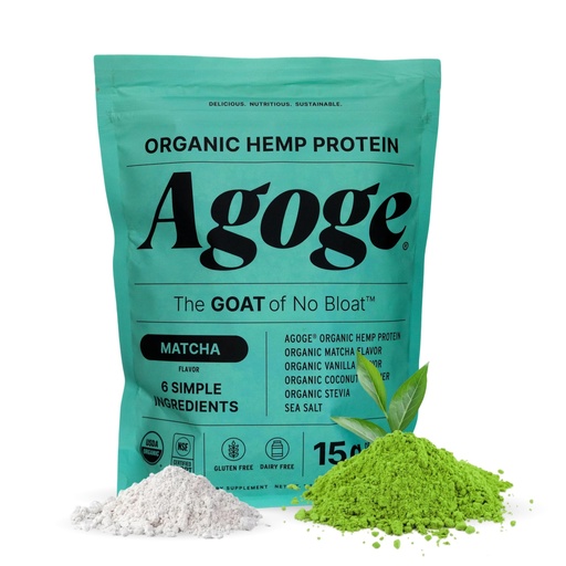 [BRSRGHQBOIHWOETZ] Agoge USDA Organic Hemp Protein Powder, Matcha Flavor, 20 Servings | The Goat of No Bloat, NSF Certified for Sport, Essential Amino Acids, Plant-Based, Gluten Free, For Women & Men
