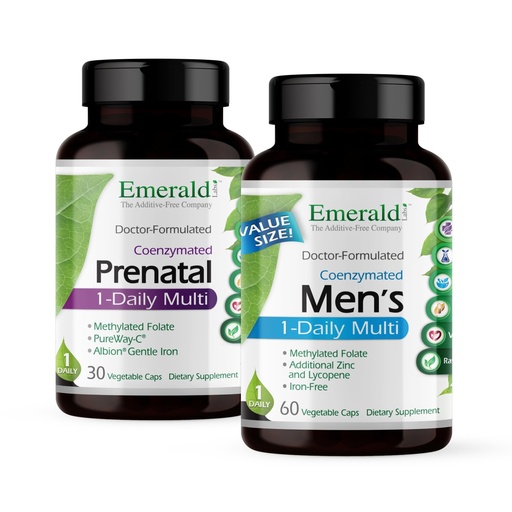 [BRSRAZLYCJYQODIZ] Emerald Labs Bundle with Prenatal 1-Daily Multi (60 Veg Caps) & Men's 1 Daily Multi (30 Veg Caps) - Prenatal Multivitamin with Methylated Folate, Iron & More* - Men's Multi with Lycopene, Zinc & More*