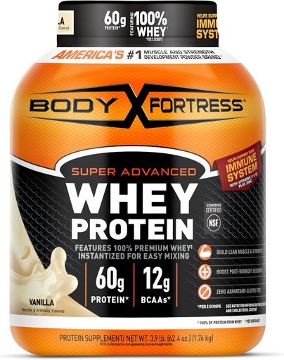 [BRSROZA3OQPBY3Y7] Corpo Fortaleza Super avançado Whey Protein Powder, Baunilha, Suporte Imune (1), Vitaminas C & D Plus Zinco, 3,9 lbs.
