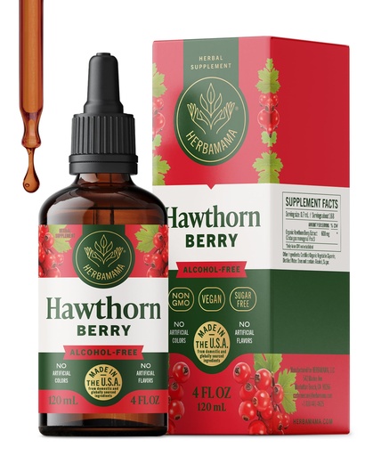 [BRSREEAFCQBWG2DB] HERBAMAMA Hawthorn Berry Supplement Drops - Vegan Antioxidant & Overall Support with Hawthorn Tincture - Non-GMO, Alcohol & Sugar-Free Liquid Fruit Extract, 56-Day Supply