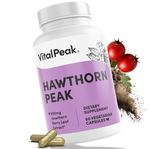 [BRSREHTROB4G22AV] Vital Peak® Hawthorn Peak 900 mg - Supports Heart & Cardiovascular Health - Hawthorn Berry Leaf Extract Supplement - Promotes Overall Wellness - Vegan, Gluten Free, Dairy Free, Non-GMO - 60 Capsules