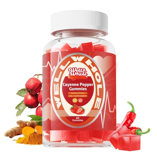 [BRSREZD7CUMGCYLL] Cayenne Pepper Extract Gummies with Hawthorn, CoQ10, Turmeric, Niacin and Vitamin D3 - Support for Cardiovascular Health, Energy and Vitality - Vegan & Non-GMO - 60 Gummies