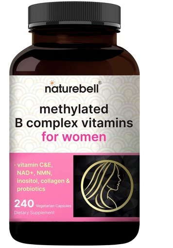 [BRSRGAIKAQHBEC35] NatureBell Methylated B Complex Vitamins for Women, 240 Veggie Capsules | with Methylfolate, B12, Inositol, Choline, Vitamin C, E, Probiotics, Collagen & NMN | Energy Support* | Non-GMO, Filler Free