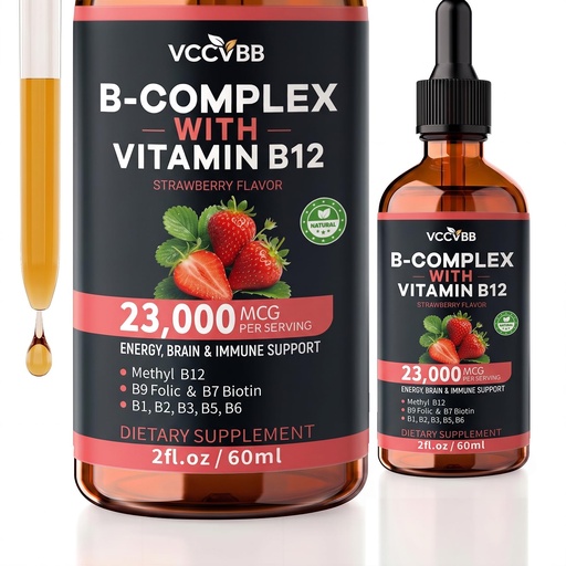 [BRSRYY35AACAMYAY] Vitamin B12 Liquid Drops, 5,000 mcg Methylated B12, Sublingual Liquid Formula, Strawberry Flavor, Supports Energy, Mental Clarity & Immune Health, 2 fl oz