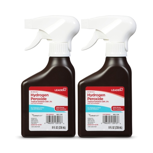 [BRSROBQCDIBB6ETJ] Leader Hydrogen Peroxide 3% Topical Solution, First Aid Antiseptic, Multi-Purpose Cleaner, Gentle & Effective Spray for Home, Cuts, and Scrapes, Easy-to-Use, 8 Fl Oz Spray Bottle (2 Pack)