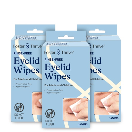 [BRSRAZT4DNYWKG3P] Foster & Thrive Eyelid Cleanser, Hypoallergenic, Rinse-Free & Preservative-Free, Pre-Moistened Eyelid Wipes For Mild To Moderate Conditions, Comfor T & Soothe Irritated Eyelids, 30 Wipes (Pack Of 3)