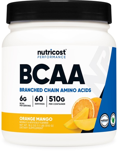 [BRSRMFIEBMJWKEI4] Nutricost BCAA Powder (Orange Mango, 60 Servings) - 2:1:1 Optimal Ratio, Gluten Free, Non-GMO, Vegetarian