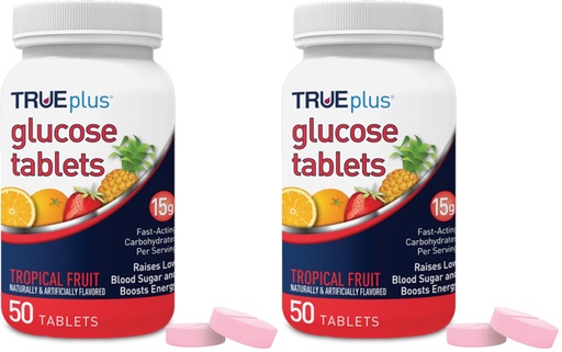 [BRSREAIKOVYBOC3J] TRUEplus® Glucose Tablets, Tropical Fruit Flavor - 50ct Bottle (Pack of 2)