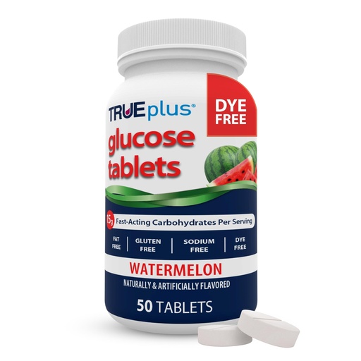 [BRSRGBA7OUAQEETL] TRUEplus Glucose Tablets, Chewable, Watermelon Flavor, 15g Fast-Acting Carbohydrates, Dye Free, Gluten Free, No Fat, Boost Energy, 50 Count