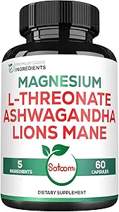[BRSRAEI7CUPQG3A6] Satoomi 5in1 Magnesium L-Threonate with Mangesium Glycinate, Ashwagandha, Chelate & Lions Mane - 60 Capsules