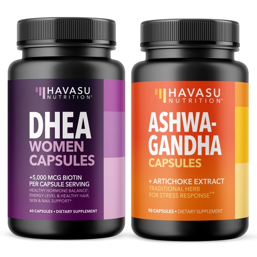 [BRSRY2T5CMAQG33B] HAVASU NUTRITION Women's Wellness Bundle - DHEA with Biotin + Ashwagandha & Artichoke Extract - Mood, Energy, Hair, Skin & Nail Support - Vegan, Non-GMO, Gluten Free Capsules
