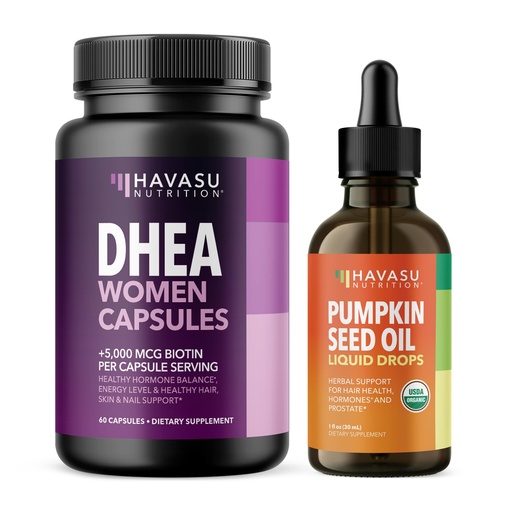 [BRSRY2T4OF7WYHY3] HAVASU NUTRITION Women's Hair & Beauty Bundle - DHEA with Biotin + USDA Organic Cold Pressed Pumpkin Seed Oil - Hair, Skin & Nail Support - Vegan, Non-GMO, Gluten Free - Capsules & Liquid