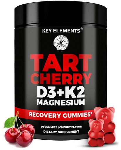 [BRSREHA5AAFRGCDU] KEY ELEMENTS Recovery Tart Cherry Gummies with Vitamin D3 K2 5000 IU & Magnesium - Vitamin D3 K2 Gummies for Sleep, Bone & Immune Support - Non-GMO, Gluten-Free, Sugar-Free
