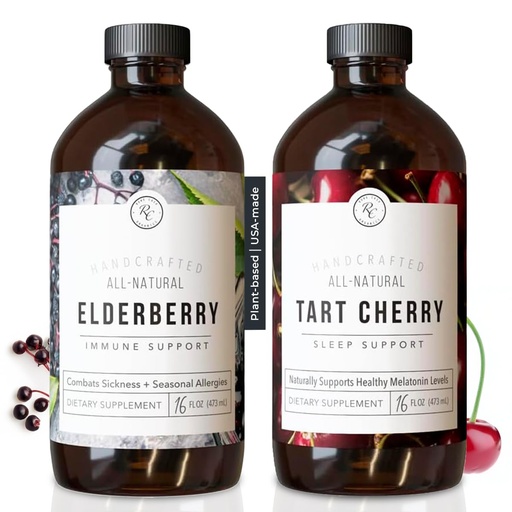 [BRSRGEAQBMHAYCTF] Rowe Casa Organics Tart Cherry Organic Sleep Support and Elderberry Immune Support with Antioxidants, Zinc, and Vitamin C