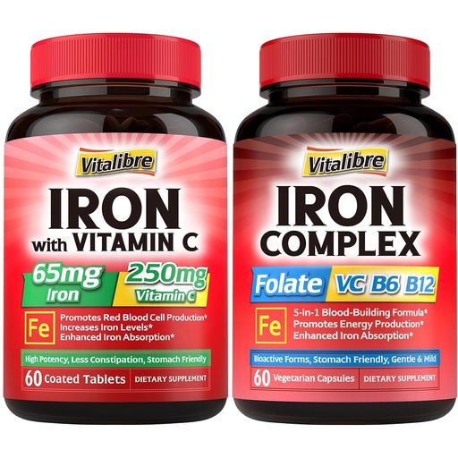 [BRSRAAYZDMBBGGT6] Iron Supplement for Women & Men, with Vitamins C, B6, B12 & Folate + Iron Supplement, 65mg Carbonyl Iron with 250mg Vitamin C