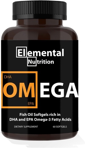 [BRSRMHAPA57RY2D5] Omega-3 from Fish Oils – 60 Softgels Value Bottle of Eicosapentaenoic (EPA) & Docohexaenoic Acid (DHA) in a Black Grip Jar
