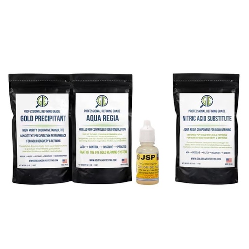 [BRSRYYYQAAMBSAL2] Gemtone Aqua Regia Gold Refining Supply Kit | Professional Grade Powders + Stannous Chloride | Resealable Mylar Bags with Instructions for Beginners