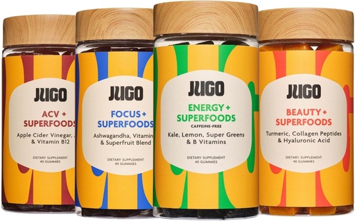 [BRSRA237CAMR423J] JUGO Superfoods Gummies Variety Pack – Focus, Energy, Beauty & ACV Gummies – Plant-Based, 100% Vegetarian, Gluten-Free – Supports Mind, Body & Digestive Health