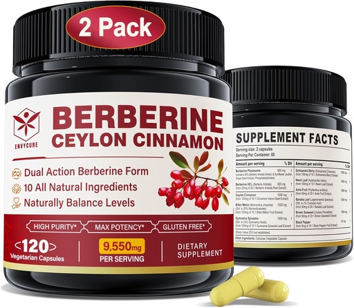 [BRSROFI7OF7QO3Q2] Berberine Supplement 1500mg with Ceylon Cinnamon, Bitter Melon, Banana Leaf & Botanical Extract for Immune Support & Body Management, 10-in-1 Formula with Berberine HCL, Non-GMO, 240 Veggie Capsules