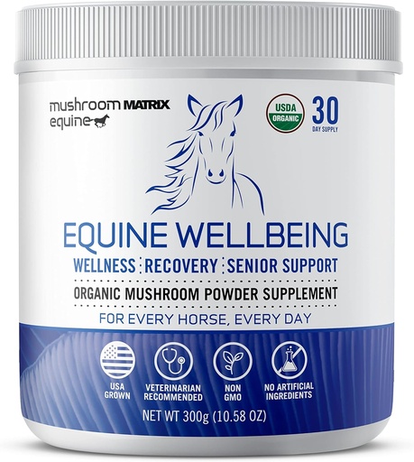 [BRSWYYD3CUBGM33O] Om Mushroom Matrix - Equine | Wellbeing | USA Grown Human-Grade Organic Mushroom Powder Show Safe Horse Supplement | Wellness, Recovery, & Senior Support | 300 Grams, 10.5 oz