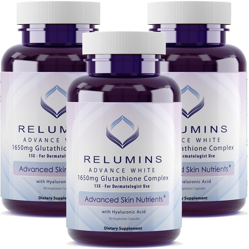 [BRSROZINBYBBEADF] Relumins 1650mg L-Glutathione Complex with Hyaluronic, Alpha Lipoic, Rose HIPS, Vitamin E & Riboflavin, for a Summer Glow Skin – Your Radiant Skin Starts Here, Made in USA – 90 Caps x 3 Bots