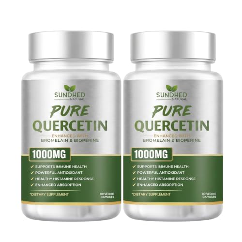 [BRSREAL3PJ7GEYLD] Pure Quercetin with Bromelain and Bioperine - Antioxidant Support, Extra Strong Formula with 1000mg, 1-Month Supply (Pack of 2)