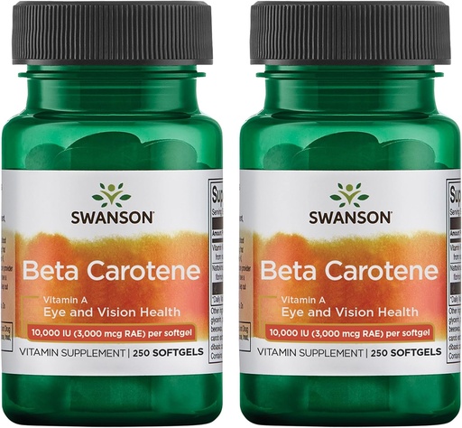[BRSWGAANDMMBE2TV] Swanson Beta- Karoten - Suplement Witaminy A Promowanie zdrowia immunologicznego, Eye & Skin Health - Natural Wellness Formula - (250 Softgels, 3000mcg Each) (2 opakowania)