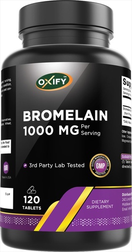 [BRSRGYD3B4AQI3TH] Oxify Bromelain 1000 MG | 120 Tablets | Gluten-Free, Non-GMO | Supplement Made in USA
