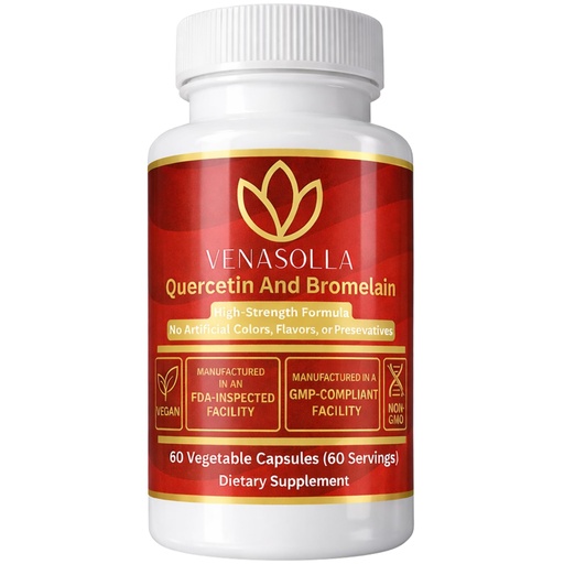 [BRSRGFAYOAFQKAA2] Quercetin with Bromelain - 500 mg Quercetin (from Quercetin Dihydrate) + 100 mg Bromelain per Capsule - 60 Vegetable Capsules - Vegan, Non-GMO