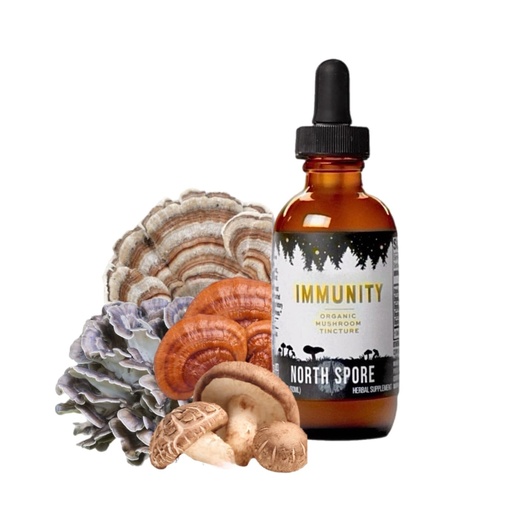 [BRSRAGQFCUPAAYIZ] North Spore Organic Immunity Mushroom Tincture (2 oz) | 100% Fruiting Body Extracts | Reishi, Chaga, Turkey Tail, Maitake, Shiitake | Certified Organic, Vegan, Non-GMO | Adaptogenic, Made in USA