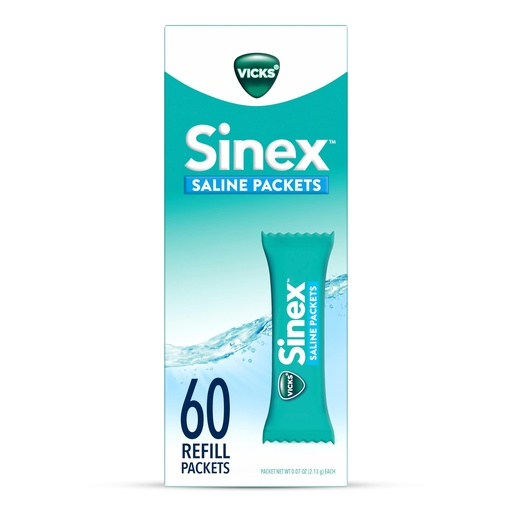 [BRSRAH3QBV6Q4CA6] Vicks Sinex Saline Nasal Rinse Refill Packets, Flush Out Mucus & Allergens, Fast & Effective Relief for Everyday Congestion from Sinus & Allergy, 60 Refill Packets