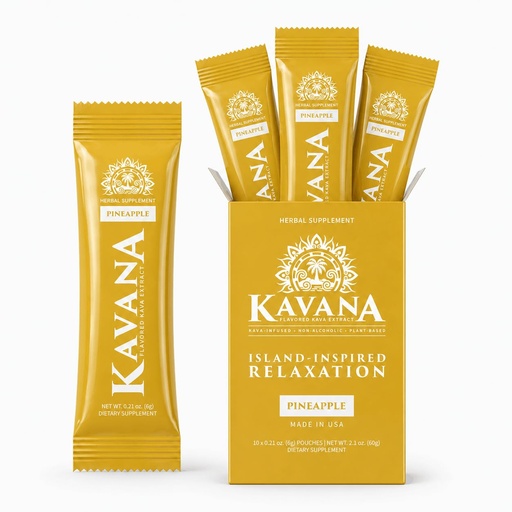 [BRSRYYA2CEFBGF3A] Kavana Instant Kava Drink Mix - Instant Kava Powder Stick Packs with 30% Kavalactones Extract, 10 Single-Serve Pouches - Herbal, Non-Alcoholic, Sugar-Free, Plant-Based, Made in USA - Pineapple Flavor