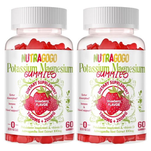 [BRSRAAQYCMMGEH3B] Potassium Magnesium Gummies,Potassium Supplement w/Ashwagandha,High Absorption Magnesium Glycinate,B6,D3,Potassium Citrate,Electroyte for Adults Kids,Sugar-Free, 120 Strawberry Chews