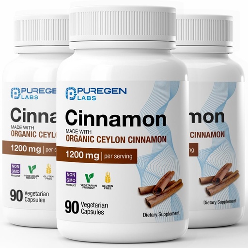 [BRSREYL5AQPWMDIV] Puregen Labs Organic Cinnamon (Ceylon Cinnamon) 1,200mg Serving Total 270 Veggie Caps - No Harmful Additives | Non-GMO | Gluten-Free