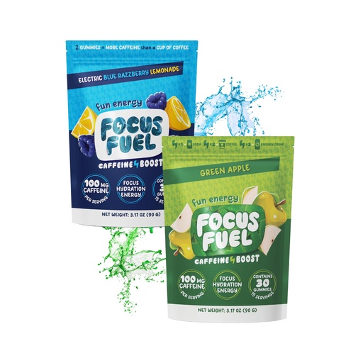 [BRSREZYFPMCBSHTZ] FocusFuel Energy Chews Variety Pack – Blue Razzberry Lemonade & Green Apple Flavors (2-Pack, 30 Servings Total) – 100mg Natural Caffeine + Nootropics – Sharp Focus, No Crash or Jitters