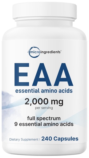 [BRSRGYAEDMPQGFAV] Essential Amino Acids 2,000mg Per Serving, 240 Capsules, All 9 EAAs & BCAAs | Post-Workout Muscle Recovery* | 2:1:1 Leucine, Isoleucine & Valine | Amino Acids Supplements for Women & Men | Non-GMO
