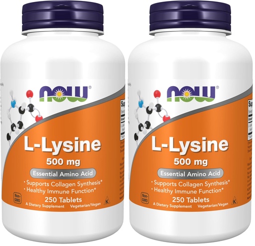 [BRSRGGQLDEFW2DYV] Now Supplements, L-Lysine (L-Lysine Hydrochloride) 500 mg, Amino Acid, 250 Tablets, (Pack of 2)