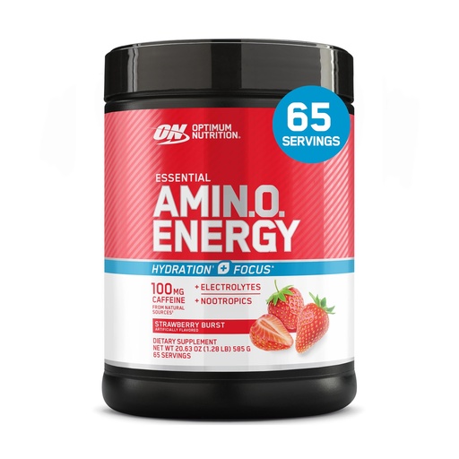 [BRSREAT4CQHG2DIV] Optimum Nutrition Amino Energy Powder Plus Focus, with BCAA, Electrolytes, and Caffeine, Strawberry Burst, 65 Servings (Packaging May Vary)