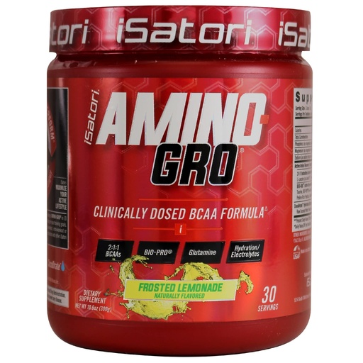 [BRSWKEDRAUPQ2A3Y] iSatori Amino-GRO BCAA Powder, Branched Chain Amino Acids with Glutamine, Electrolyte Powder & Bio-GRO Bio-Active Peptides for Muscle Growth & Post Workout Recovery, Frosted Lemonade (30 Servings)