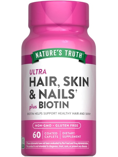 [BRSWICQBBAFROCTC] Nature's Truth Hair Skin and Nails | 60 Caplets | Plus 5,000 mcg Biotin | Non-GMO & Gluten Free Supplement