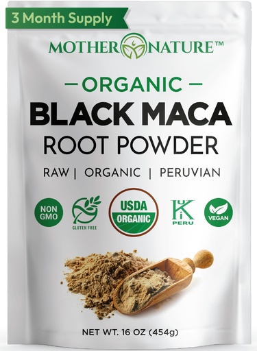 [BRSWKGQABEIQM2LG] Black Maca Root Powder - Organic Peruvian Maca for Men - Strength, Endurance & Performance Support - Raw, Non-GMO, USDA Certified - 16oz Bulk Supply