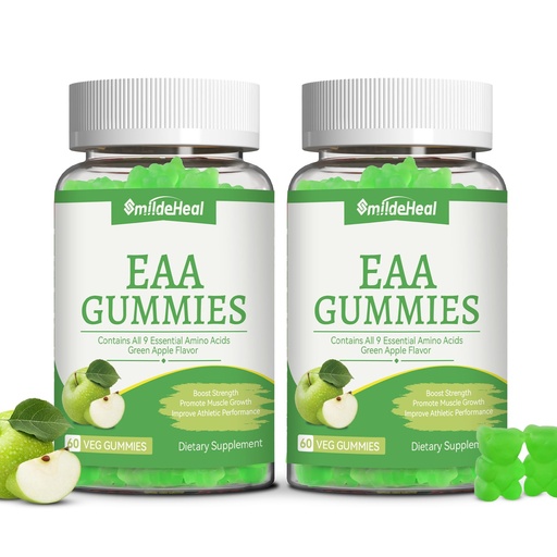 [BRSREFQ6CMIQAHTB] SmideHeal EAA Gummies, 5750 mg Essential Amino Acids - All 9 Essential Aminos (EAA) and All Branched-Chain Aminos (BCAAs), Non-GMO, Gluten Free, Vegetarian Friendly, Apple Flavor, 120 Gummies