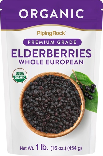 [BRSRMHYEOIBB4CQ4] Piping Rock Elderberries Dried Organic | 1lb Bulk Supplement | European Whole Berries | Vegetarian, Non-GMO, Gluten Free