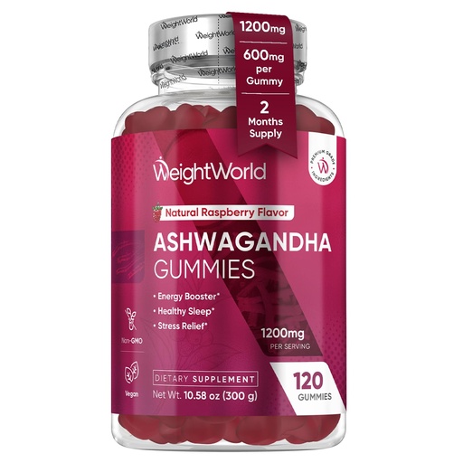 [BRSW2ZY2BZ7AADQ3] WeightWorld Ashwagandha Gummies for Stress Relief, Healthy Sleep & Energy Booster | 120 Count (2-Month Supply) | Vegan Adaptogen Ashwagandha Supplements, Natural Raspberry-Flavor, Non-GMO, Gluten-Free