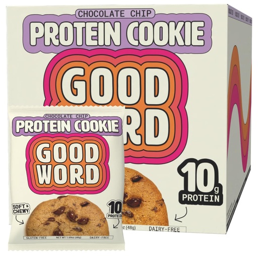 [BRSROAA2BYARQ3TV] Chocolate Chip Protein Cookie, Soft & Chewy, High Protein Snack, Gluten-Free, Grain-Free, Dairy-Free, No Seed Oils, No Refined Sugars, Made with Almond Butter & Collagen, 12-Pack