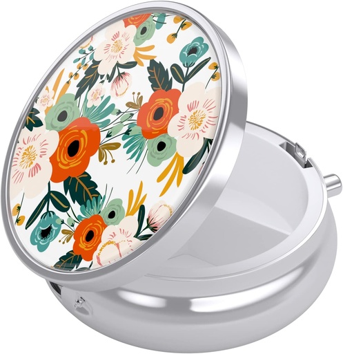 [BRSW2GATA4PA4DLP] Nipichsha Pill Box, Small Pill Case for Purse & Pocket, Cute Travel Medicine Organizer, Portable Medicine Container Holder to Hold Vitamins, Medication, Fish Oil & Supplements, White Flowers