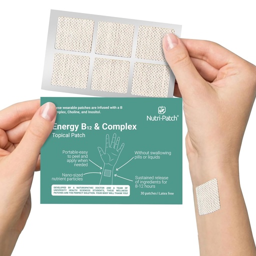 [BRSRMFAEDIBR4E3L] NUTRI-PATCH Energy B12 &Complex Topical Patch, Infused with B1,B2,B3,B5,B6,B12,Biotin,Choline & Inositol 30 Count | Infused with B1, B2, B3, B12, B9, Biotin.