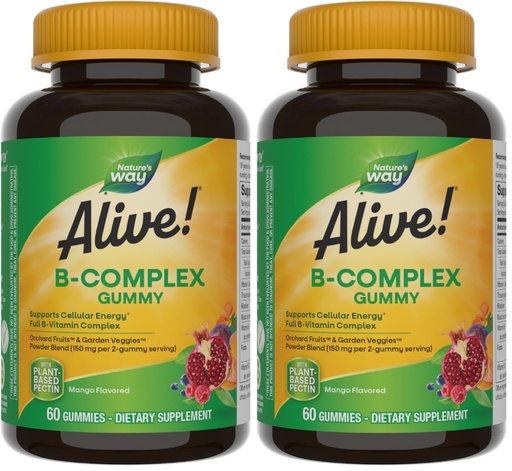 [BRSRGGQNOF5AG3LF] Nature's Way Alive! Vitamin B Complex Gummies,Cellular Energy Support*,8 B-Vitamins,Vegetarian,Mango Flavored,(Packaging May Vary),60 Count (Pack of 2)