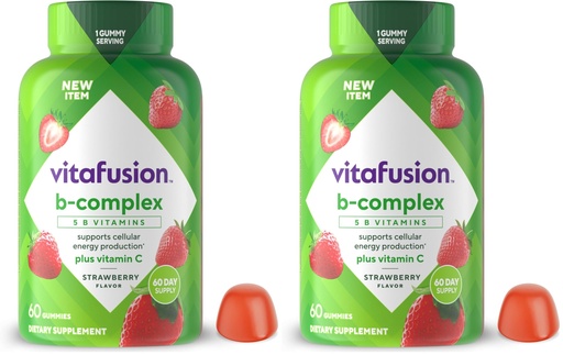 [BRSRGGQKC54BQ333] Vitafusion B-Complex Gummy Dietary Supplements, with 5 B Vitamins to Support Cellular Energy Production (1), Plus Vitamin C, Strawberry Flavor, 60 Count (Pack of 2)