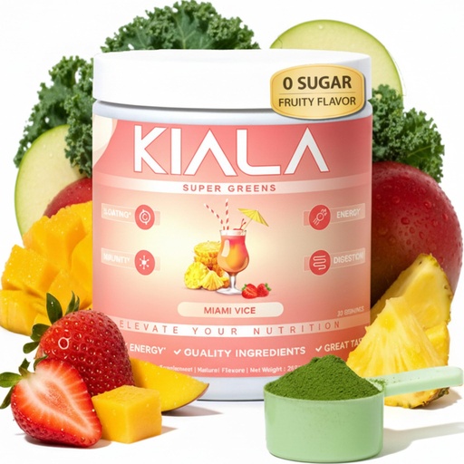 [BRSRAHQDCJ5WOGTA] Kiala Nutrition Super Greens, Organic Greens Powder with Spirulina & Chlorella for Digestion, Gut Health, Immunity, Energy, Gluten Free, Vegan, Sugar Free, Spectra Blend, Miami Vice Flavor 30 Servings